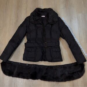 Max&Co Dark Brown Fur trim belted puffer jacket for women